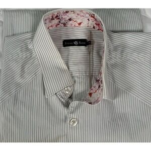 Stone‎ Rose Mens Shirt 4/Large Striped Flower Flip Cuff Button Up Long Sleeve